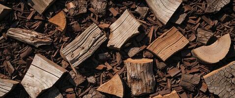 brown mulch texture dyed bark nuggets abstract wood pieces background banner photo