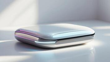 Sleek futuristic personal device with metallic shell and integrated lighting effect. photo