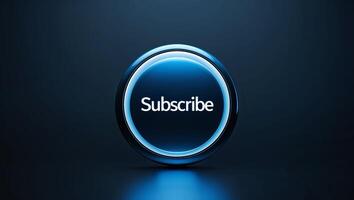 A Glowing Blue Subscribe Button Displayed on a Dark Background. photo