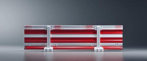 A red and white suitcase with a white handle photo