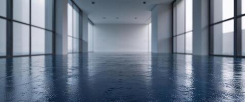 An empty room with a large window and a floor photo