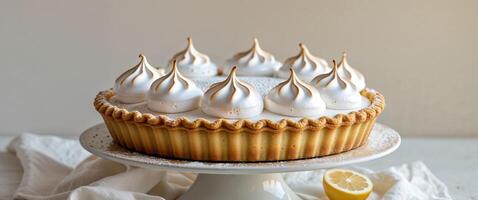 A lemon tart with meringue on top photo