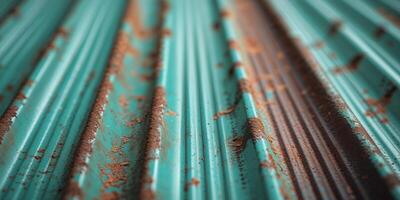 Weathered Teal and Rust Corrugated Metal Sheet Texture Rustic Industrial Background photo