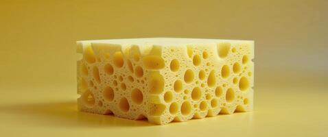 Yellow Cleaning Sponge with Large Pores on Matching Background. photo