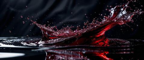 Mesmerizing Red Wine Flowing Gracefully in Slow Motion with Stunning Reflections. photo