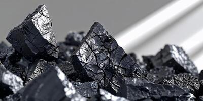 Closeup of jagged black coal pieces with strong texture and sharp geometry photo