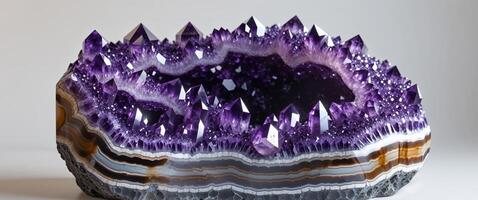 Intricate Amethyst Geode with Purple Crystals and Agate Bands photo