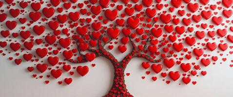 Red heart shapes arranged into a tree design showcasing love and affection for special occasions. photo