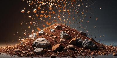 A pile of rocks and gravel is being thrown up photo