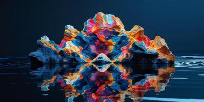 A rock with colorful paint on it in the water photo