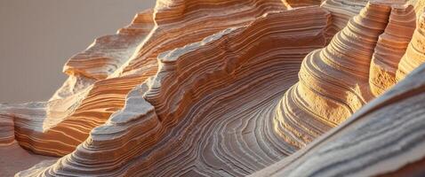 Unique Rock Layers with Striations in Warm Light. photo