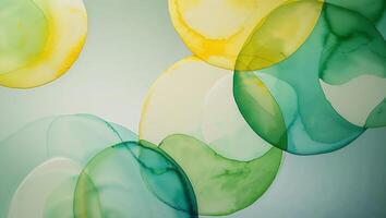 Watercolor Abstract Background with Overlapping Circles in Green Yellow Blue photo