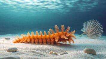 Captivating underwater scene featuring a sea cucumber on the seabed habitat photo