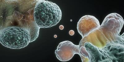 Microscopic view of fungus interacting with cell photo