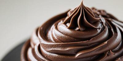 Rich smooth chocolate frosting close up dessert recipes and food blogs photo