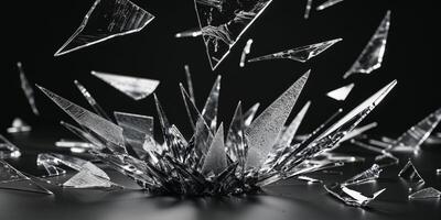 Many shards of glass are exploding on a black background photo