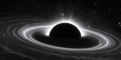 black hole bends light around glowing effect in darkness of space photo
