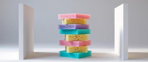 Cutout background featuring stacked sponges. photo