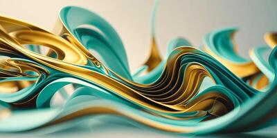 Golden and teal abstract swirling shapes creating dynamic visual flow photo