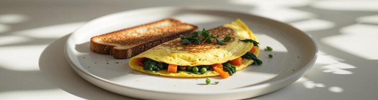 An omelet with vegetables and toast on a plate photo
