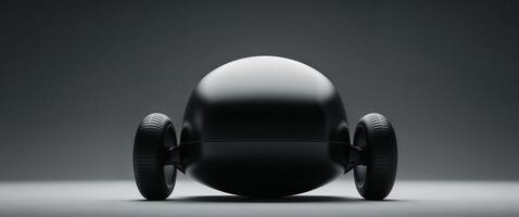 A black egg shaped object sitting on a gray surface photo
