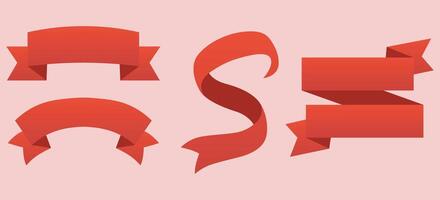 Set of Simple and Elegant Red Ribbon Elements Flat Illustration vector