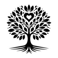 A black and white tree with a heart in the middle vector