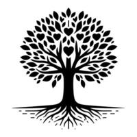 A black and white tree, with hearts on it vector