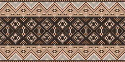 Seamless tribal pattern with geometric diamond motifs in neutral tones. Dark brown beige and peach create elegant horizontal bands. Perfect for modern minimal decor and textiles. vector