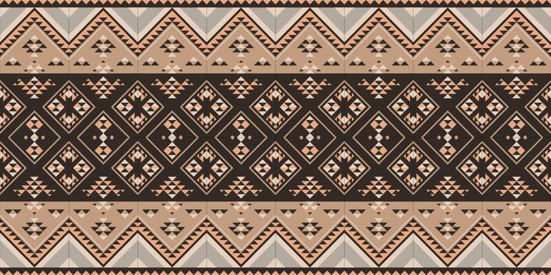 Seamless tribal pattern with geometric diamond motifs in neutral tones. Dark brown beige and peach create elegant horizontal bands. Perfect for modern minimal decor and textiles.