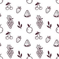 Seamless Doodle Fruit Pattern with Berries, Grapes, Orange and Watermelon vector