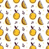 seamless pattern with whole oranges and slices in doodle flat style. Fun and fresh citrus design in doodle style. Great for packaging, fabric, and summer projects. vector