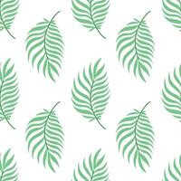 Seamless palm leaf pattern in fresh green colors for tropical summer projects. Flat style with exotic and relaxing mood. Ideal for textile, packaging, and web. vector