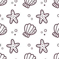 Seamless Marine Doodle Pattern with Starfish and Seashells vector