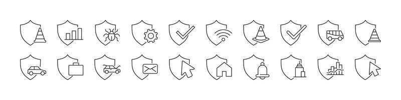 Shield, Defence, Insurance Line Icon Collection. Minimalistic Linear Pictogram for Web and Graphic Design, Apps, Banners, Social Network and Cards vector