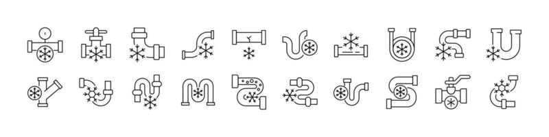 Frozen Pipes Line Icon Set. Outline Signs for Graphic and Web Design, Apps, Adverts, Various Cards vector