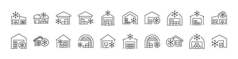 Freezer Warehouse Thin Line Icon Set. Outline Signs for Graphic and Web Design, Apps, Adverts, Various Cards vector
