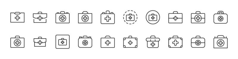 Medical Suitcase Thin Icons Collection. Editable Stroke. Perfect for Web Sites, Books, Cards, Apps vector