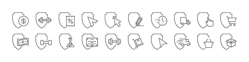 Money, Lab Flaks, Shopping etc by Shield Simple Isolated Line Icons Collection. Editable Stroke. Perfect for Web Sites, Books, Cards, Apps vector