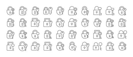 Lock and Key Bundle of Related Line Icons. Outline Signs for Graphic and Web Design, Apps, Adverts, Various Cards vector