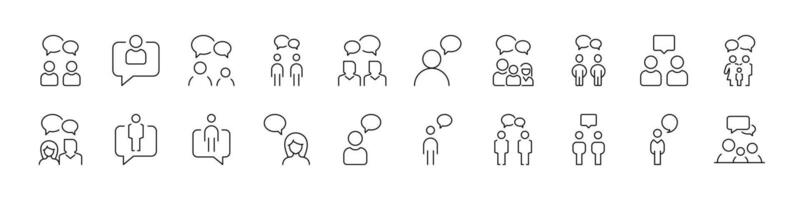 Pack of People and Speech Bubble Related Line Icons. Outline Signs for Graphic and Web Design, Apps, Adverts, Various Cards vector
