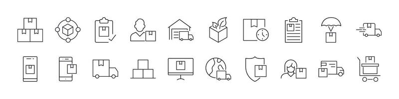 Bundle of Delivery Related Line Icons. Truck, Box, Shipping Outline Signs for Graphic and Web Design, Apps, Adverts, Various Cards vector