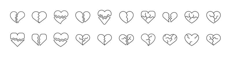 Broken Heart Line Icon Collection. Outline Signs for Graphic and Web Design, Apps, Adverts, Various Cards vector