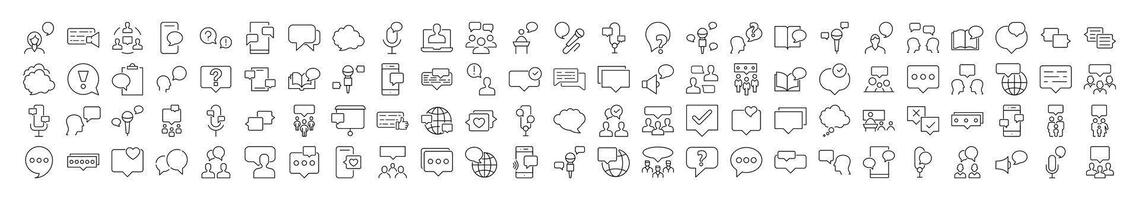 Talking and Dialogue Thin Line Icon Set. Speech Bubble Outline Signs for Graphic and Web Design, Apps, Adverts, Various Cards vector