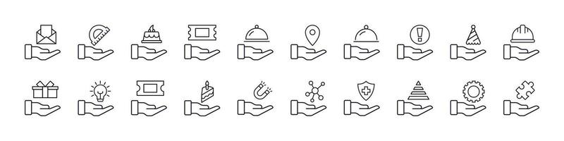 Helmet, Food, Mail etc on Hand Line Icon Collection. Outline Signs for Graphic and Web Design, Apps, Adverts, Various Cards vector