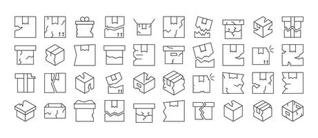 Broken Box Line Icon Bundle. Outline Signs for Graphic and Web Design, Apps, Adverts, Various Cards vector