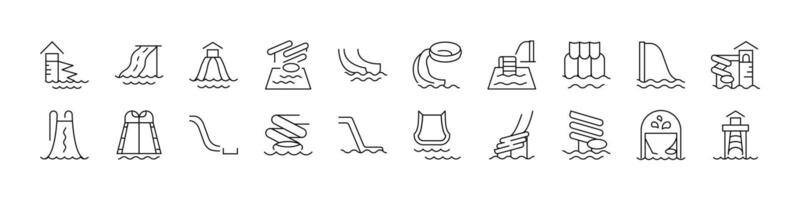 Water Slide Thin Icons Collection. Editable Stroke. Perfect for Web Sites, Books, Cards, Apps vector