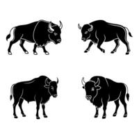 four bison silhouettes in different poses on a white background vector
