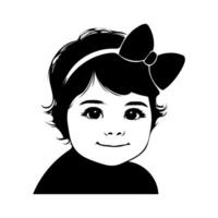 a black and white illustration of a little girl with a bow vector