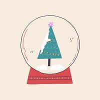 Snow globe with Christmas tree adorned with garland and star on top vector